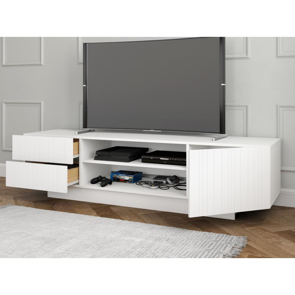 72-Inch Tv Stand With 2-Drawers And Cabinet, White. Picture 3