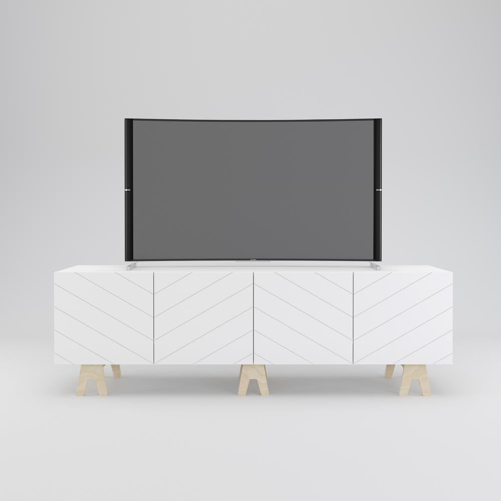 72-Inch Tv Stand With 4-Doors, White & White. Picture 4