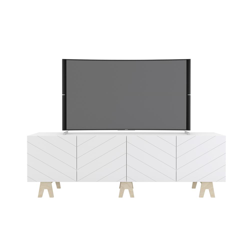 72-Inch Tv Stand With 4-Doors, White & White. Picture 1