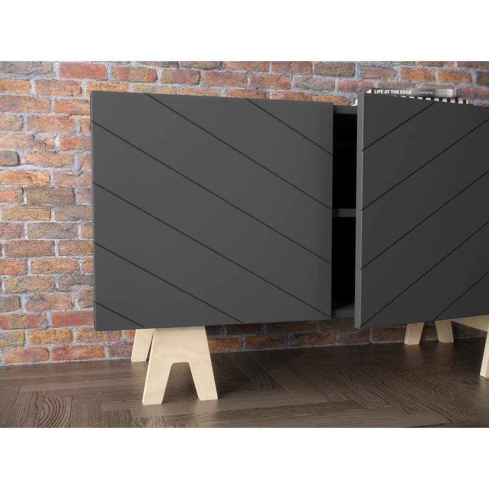 72-Inch Tv Stand With 4-Doors, Charcoal Grey. Picture 4