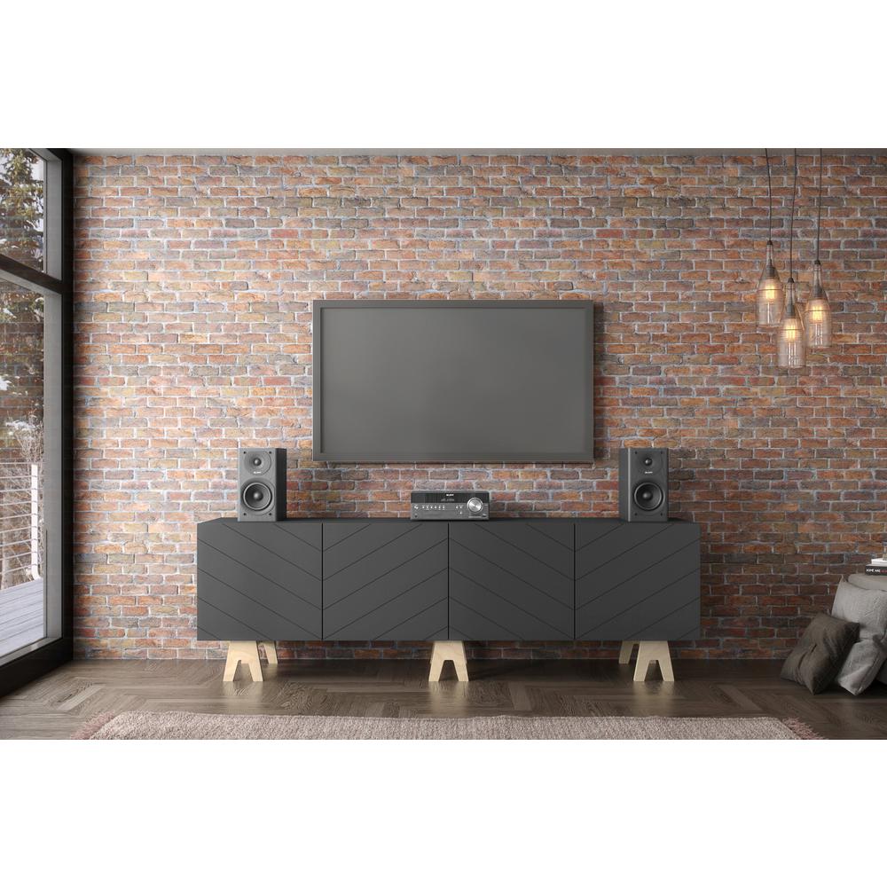 72-Inch Tv Stand With 4-Doors, Charcoal Grey. Picture 2