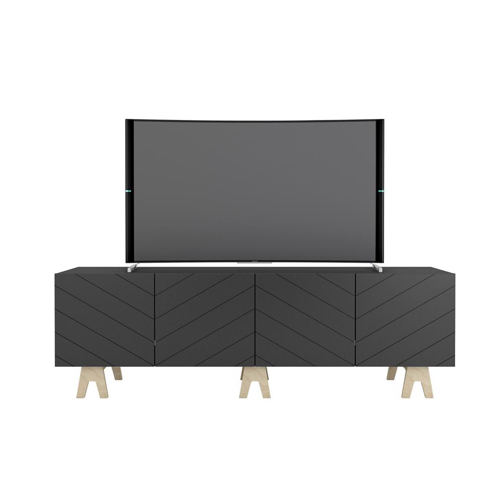 72-Inch Tv Stand With 4-Doors, Charcoal Grey. Picture 1