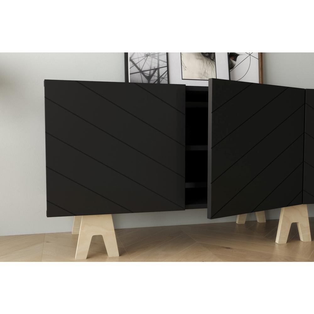 72-Inch Tv Stand With 4-Doors, Black & Black. Picture 5