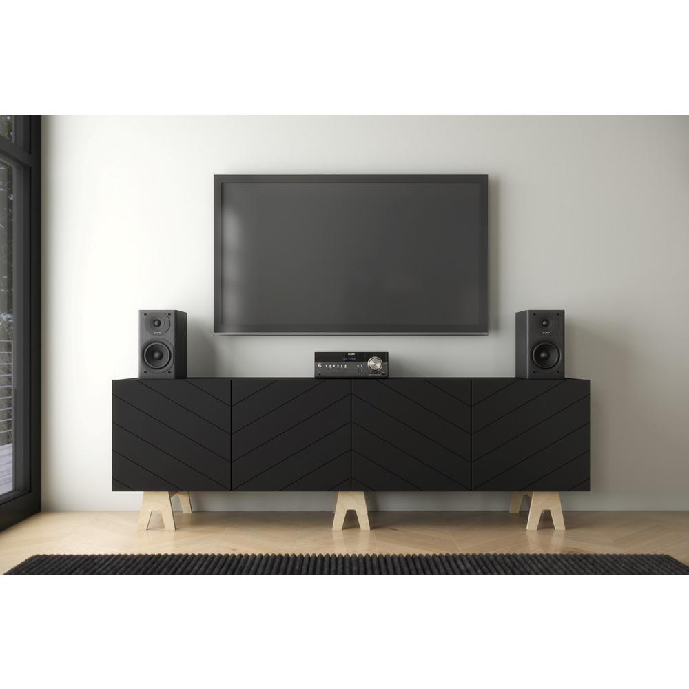 72-Inch Tv Stand With 4-Doors, Black & Black. Picture 2
