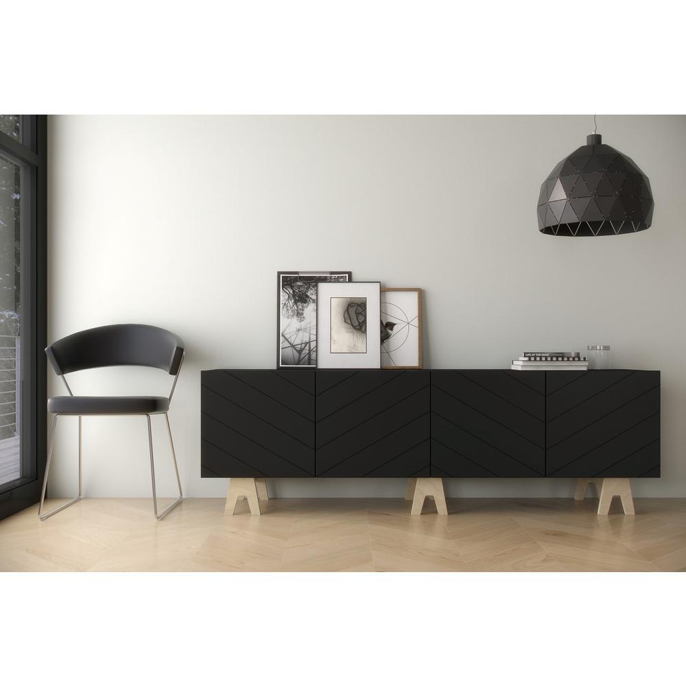 72-Inch Tv Stand With 4-Doors, Black & Black. Picture 3