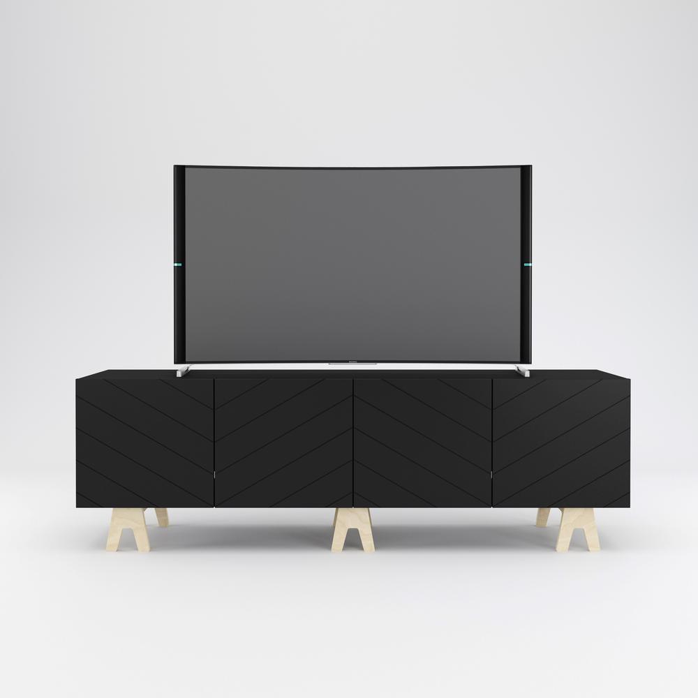 72-Inch Tv Stand With 4-Doors, Black & Black. Picture 4