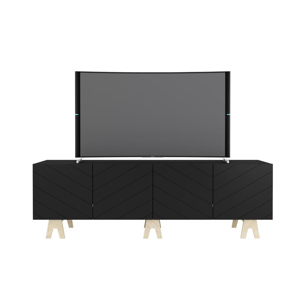 72-Inch Tv Stand With 4-Doors, Black & Black. Picture 1