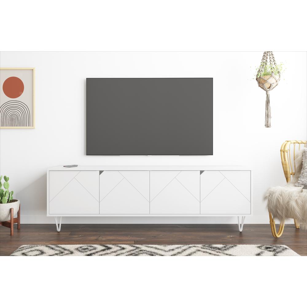 72-Inch Tv Stand With 4-Doors, White. Picture 4