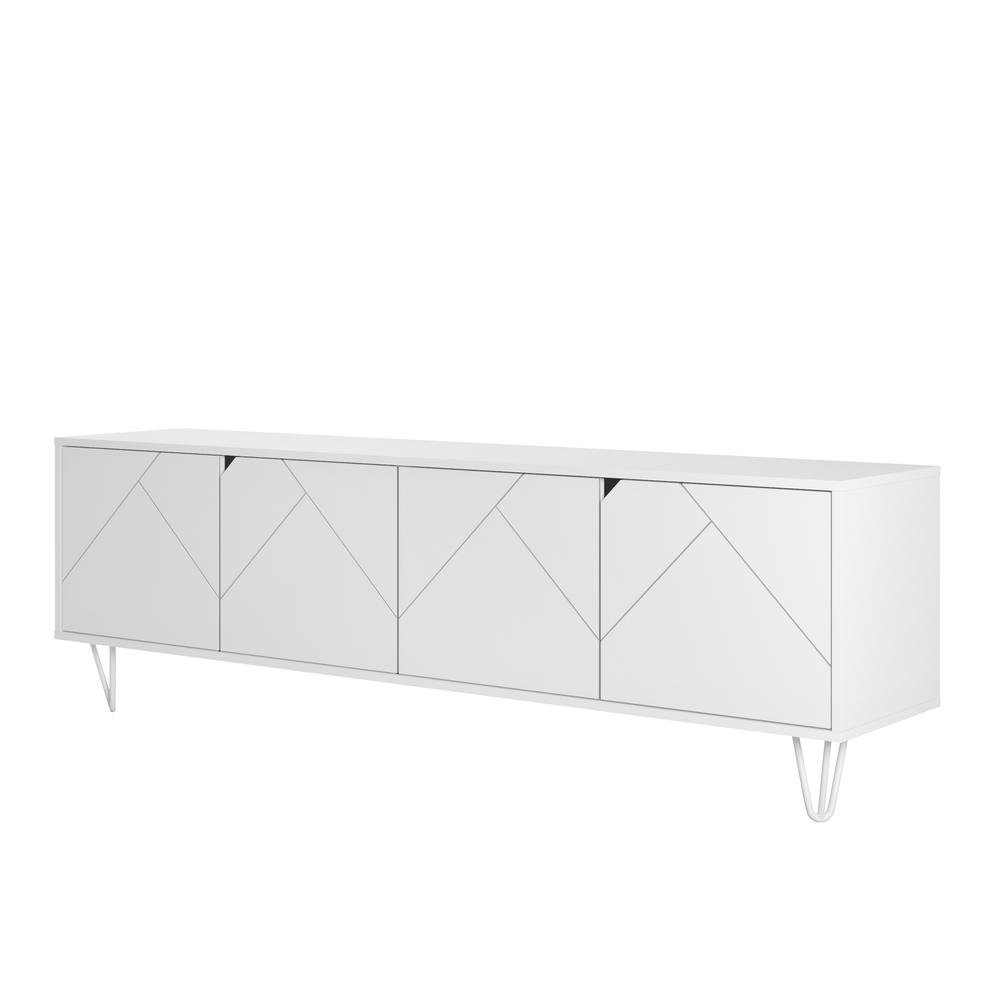 72-Inch Tv Stand With 4-Doors, White. Picture 2