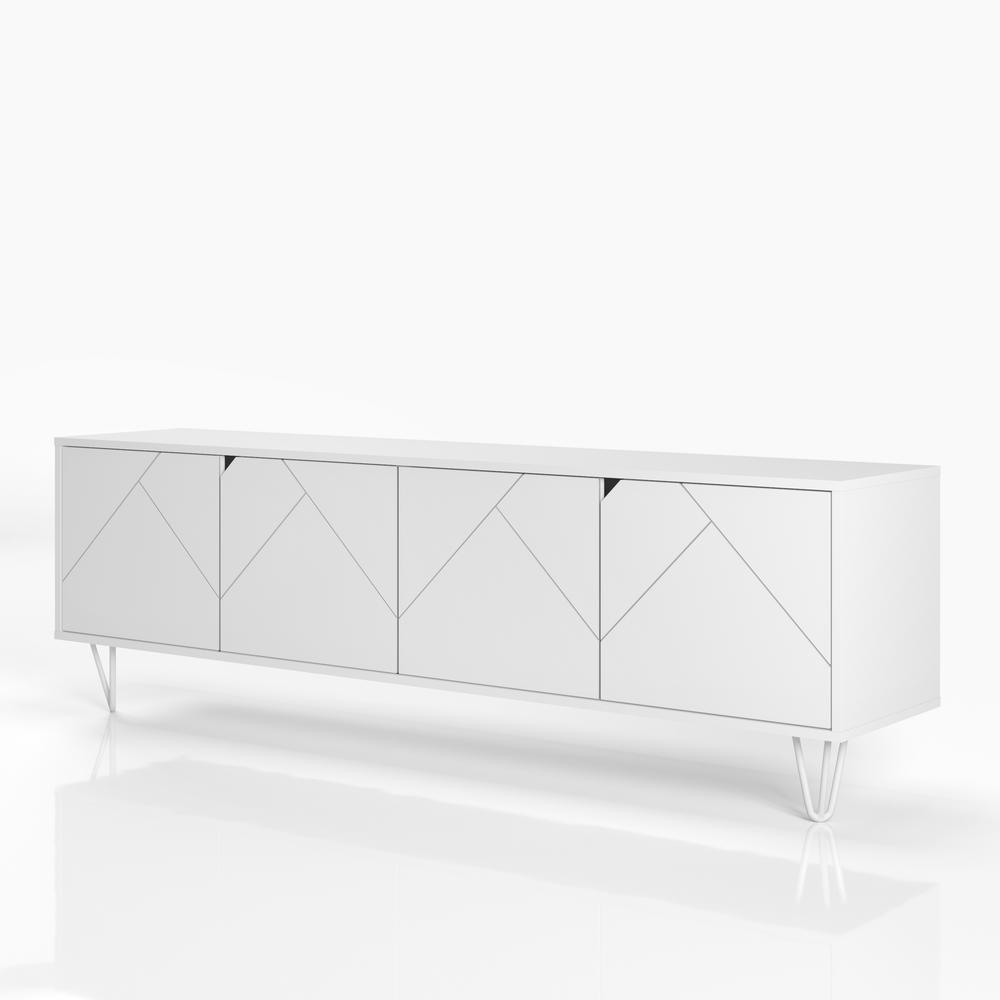 72-Inch Tv Stand With 4-Doors, White. Picture 3