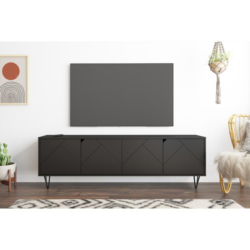 72-Inch Tv Stand With 4-Doors, Black. Picture 4