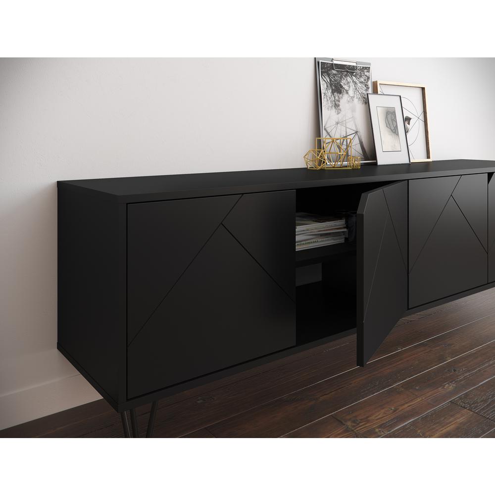 72-Inch Tv Stand With 4-Doors, Black. Picture 6