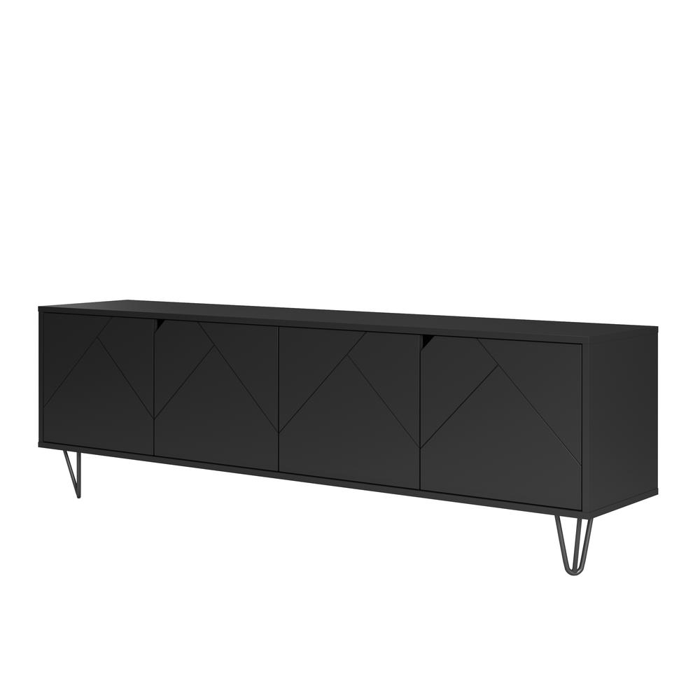 72-Inch Tv Stand With 4-Doors, Black. Picture 1