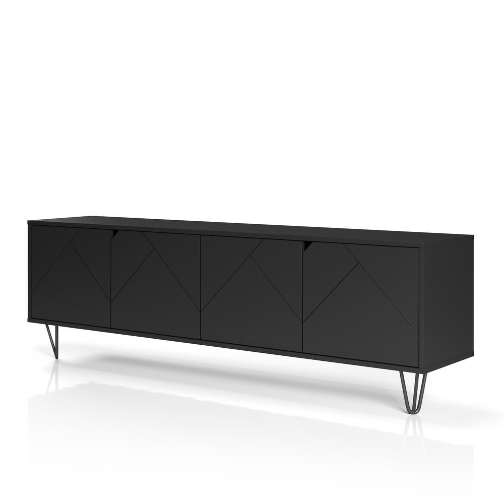 72-Inch Tv Stand With 4-Doors, Black. Picture 3