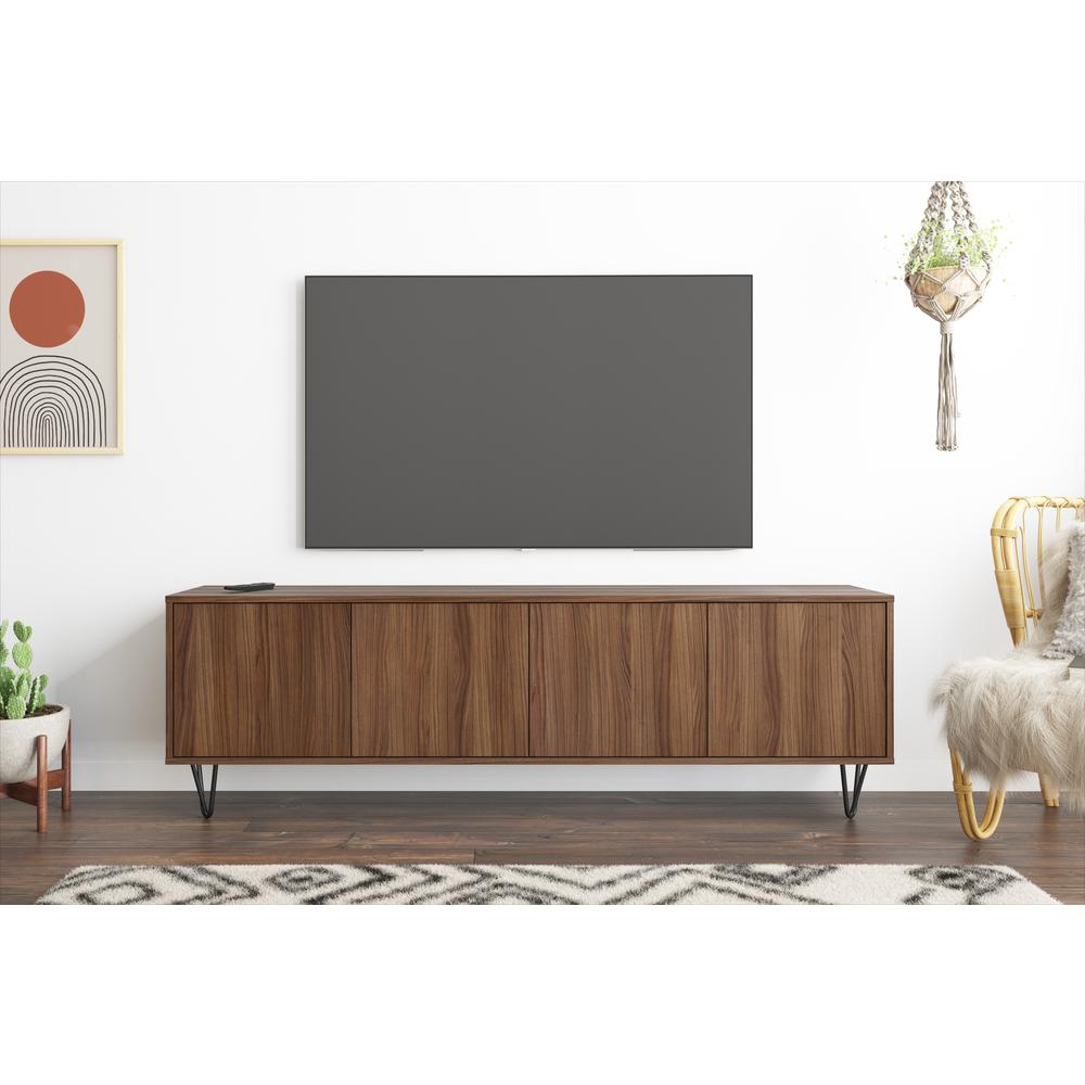 72-Inch Tv Stand With 4-Doors, Walnut. Picture 5