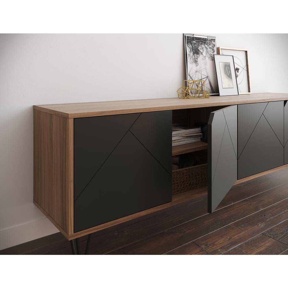 72-Inch Tv Stand With 4-Doors, Nutmeg & Charcoal Grey. Picture 7