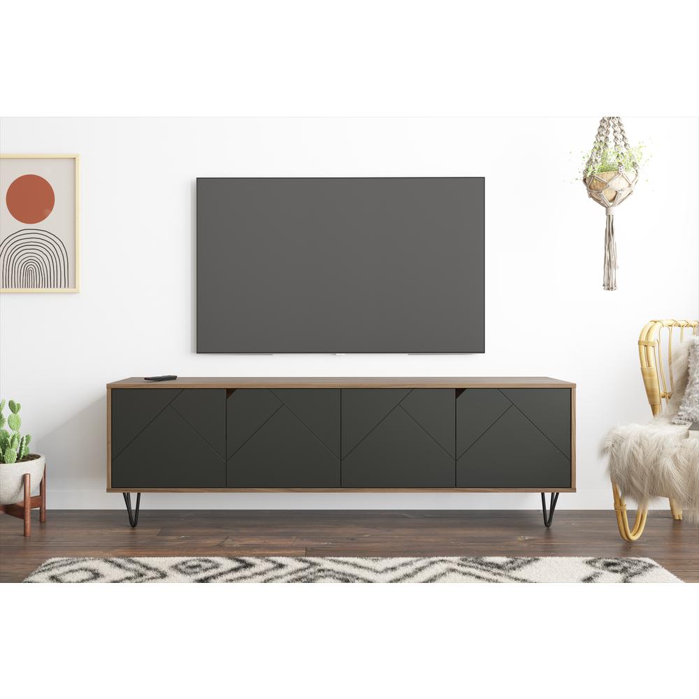72-Inch Tv Stand With 4-Doors, Nutmeg & Charcoal Grey. Picture 4