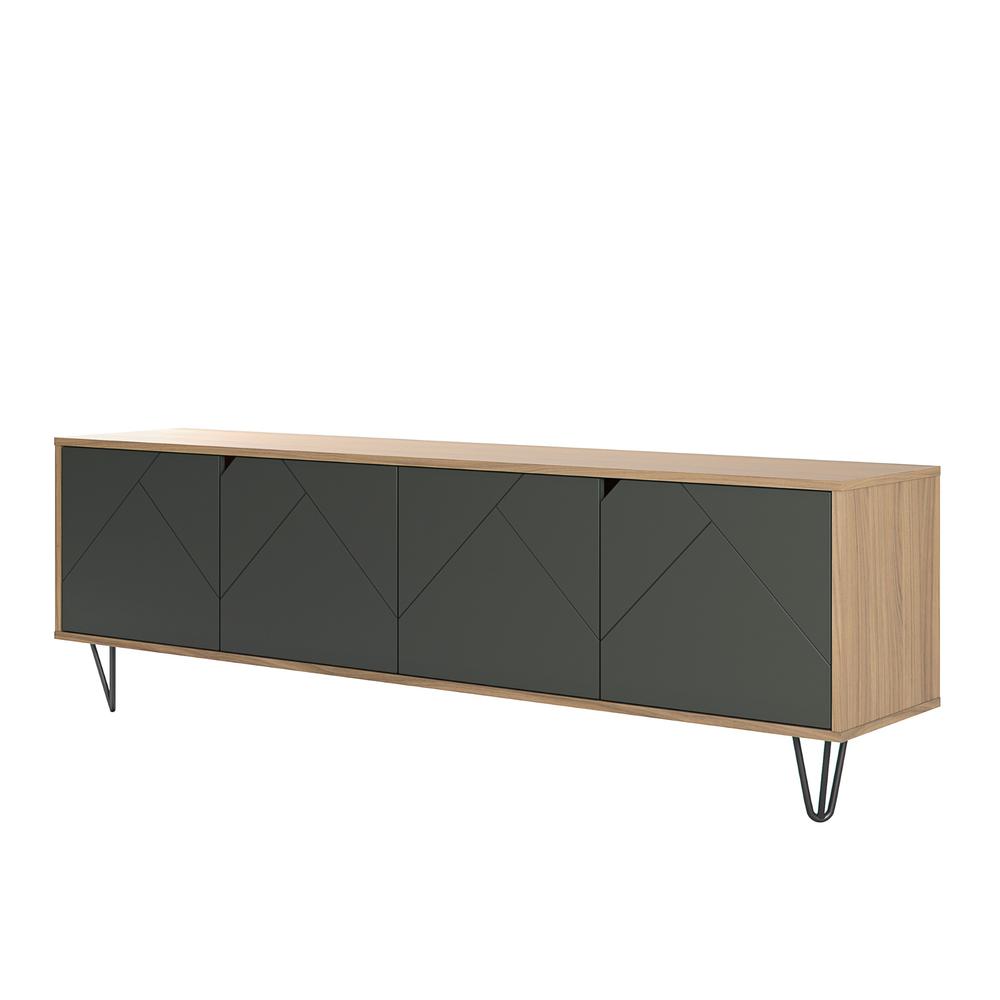 72-Inch Tv Stand With 4-Doors, Nutmeg & Charcoal Grey. Picture 5