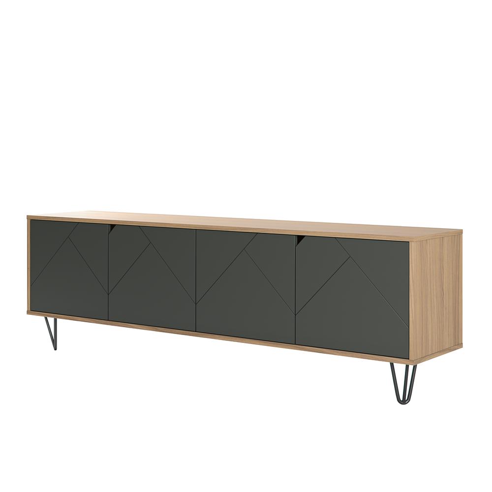 72-Inch Tv Stand With 4-Doors, Nutmeg & Charcoal Grey. Picture 2