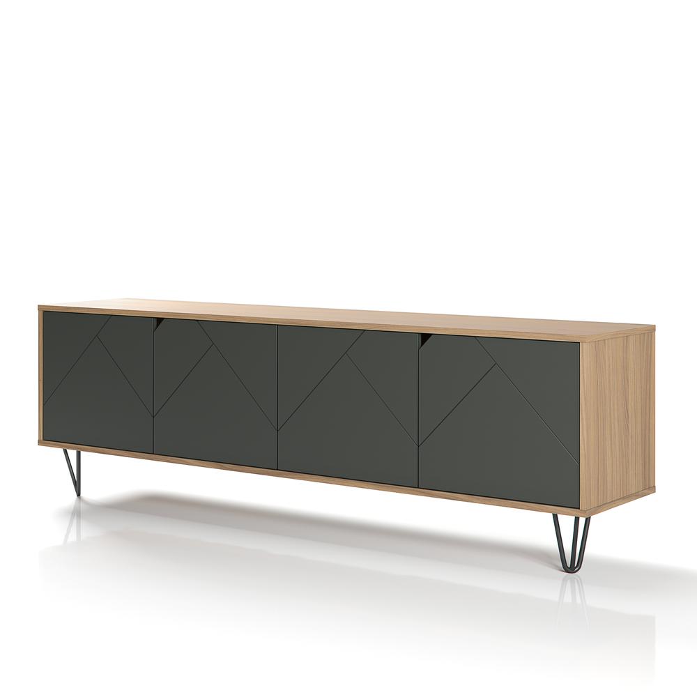 72-Inch Tv Stand With 4-Doors, Nutmeg & Charcoal Grey. Picture 3