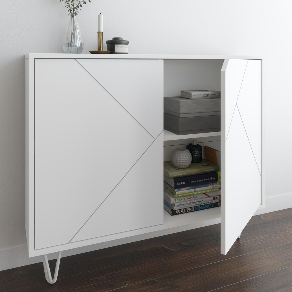 Slim 2-Door Storage Accent Cabinet, Floating And Wall Mount Bar, White. Picture 5