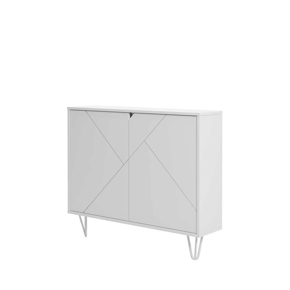Slim 2-Door Storage Accent Cabinet, Floating And Wall Mount Bar, White. Picture 4