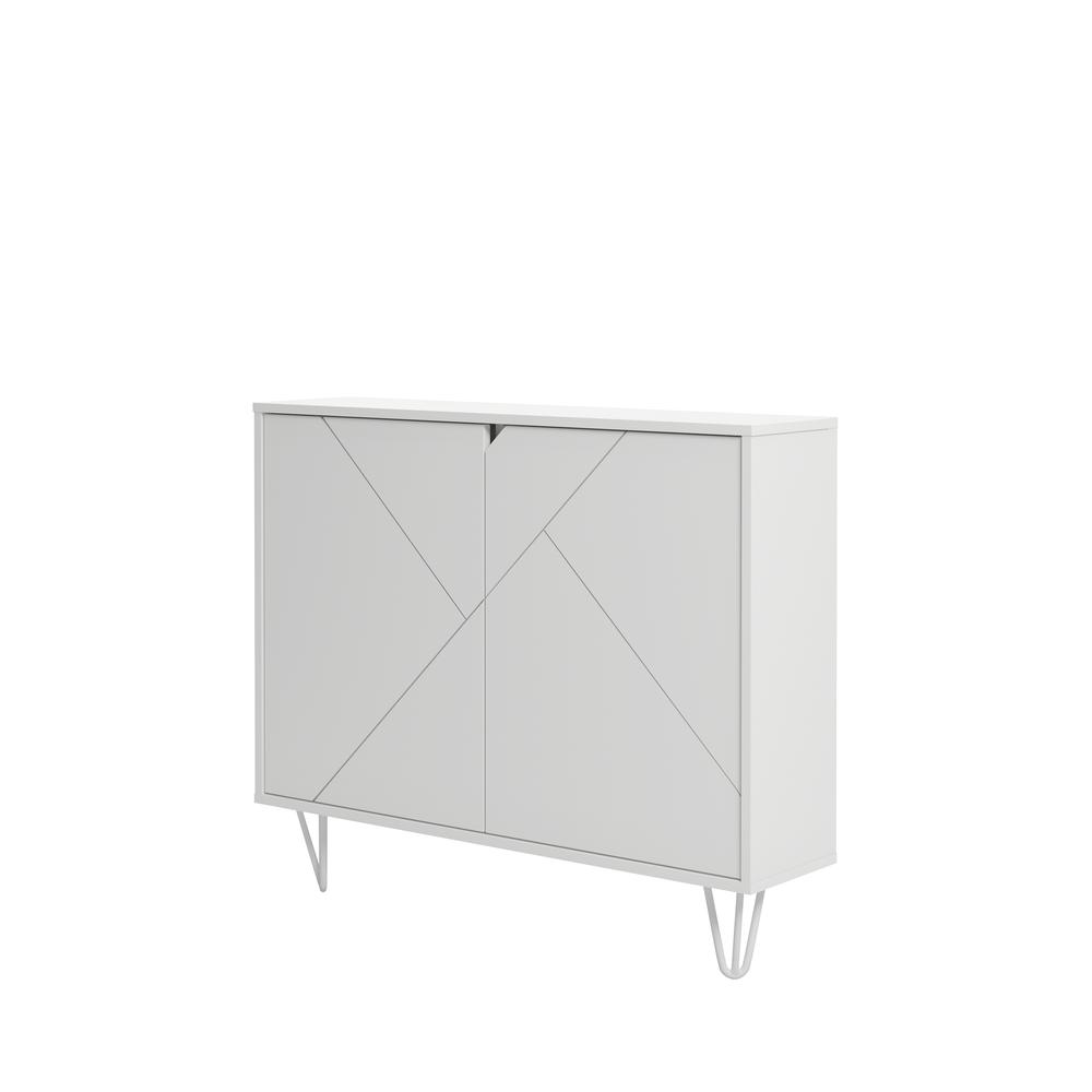 Slim 2-Door Storage Accent Cabinet, Floating And Wall Mount Bar, White. Picture 2