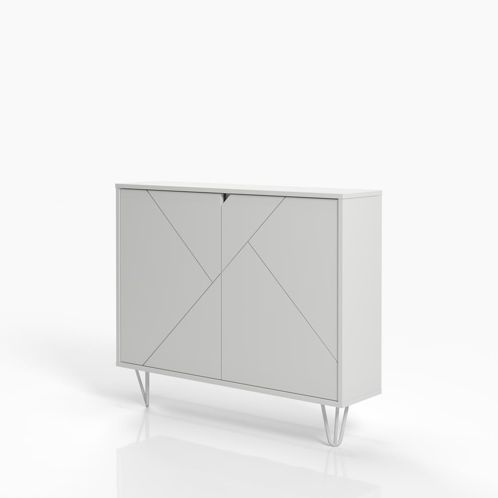 Slim 2-Door Storage Accent Cabinet, Floating And Wall Mount Bar, White. Picture 3