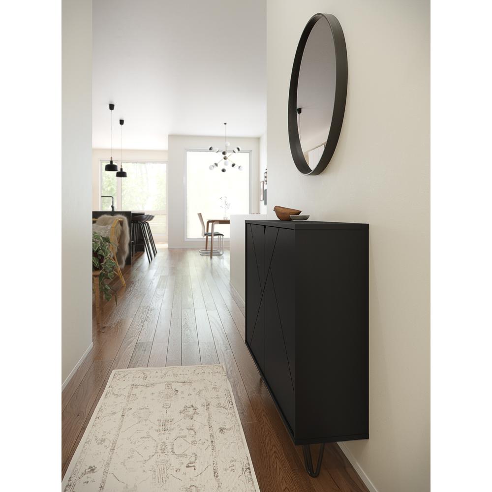 Slim 2-Door Storage Accent Cabinet, Floating And Wall Mount Bar, Black. Picture 5