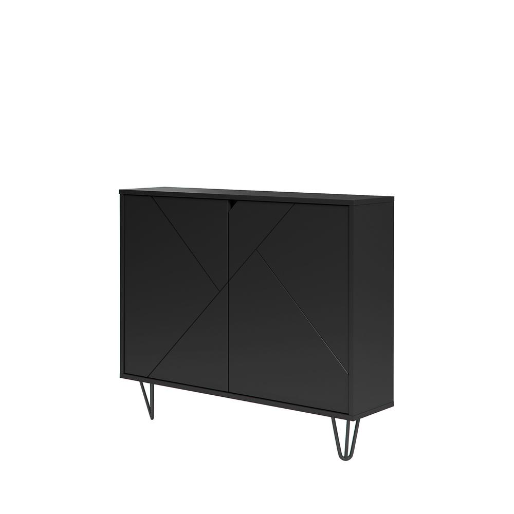 Slim 2-Door Storage Accent Cabinet, Floating And Wall Mount Bar, Black. Picture 1