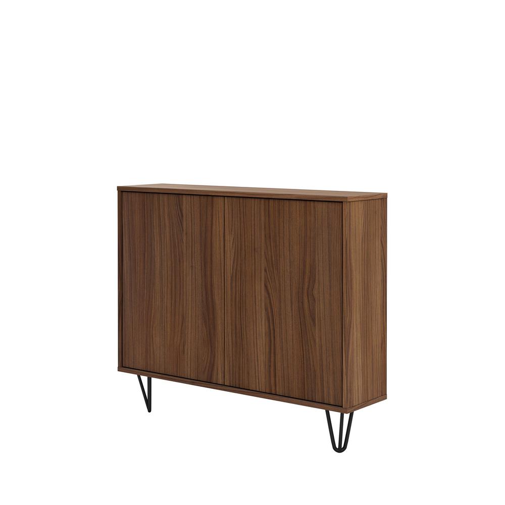 Slim 2-Door Storage Accent Cabinet, Floating And Wall Mount Bar, Walnut. Picture 4