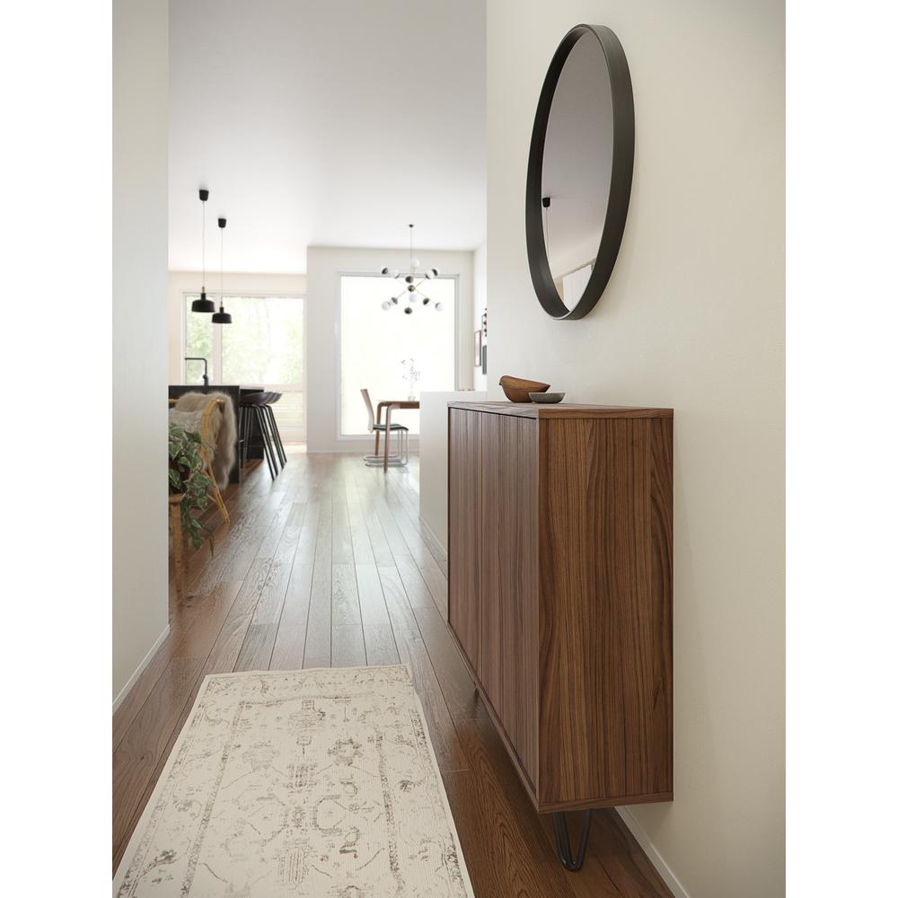 Slim 2-Door Storage Accent Cabinet, Floating And Wall Mount Bar, Walnut. Picture 7