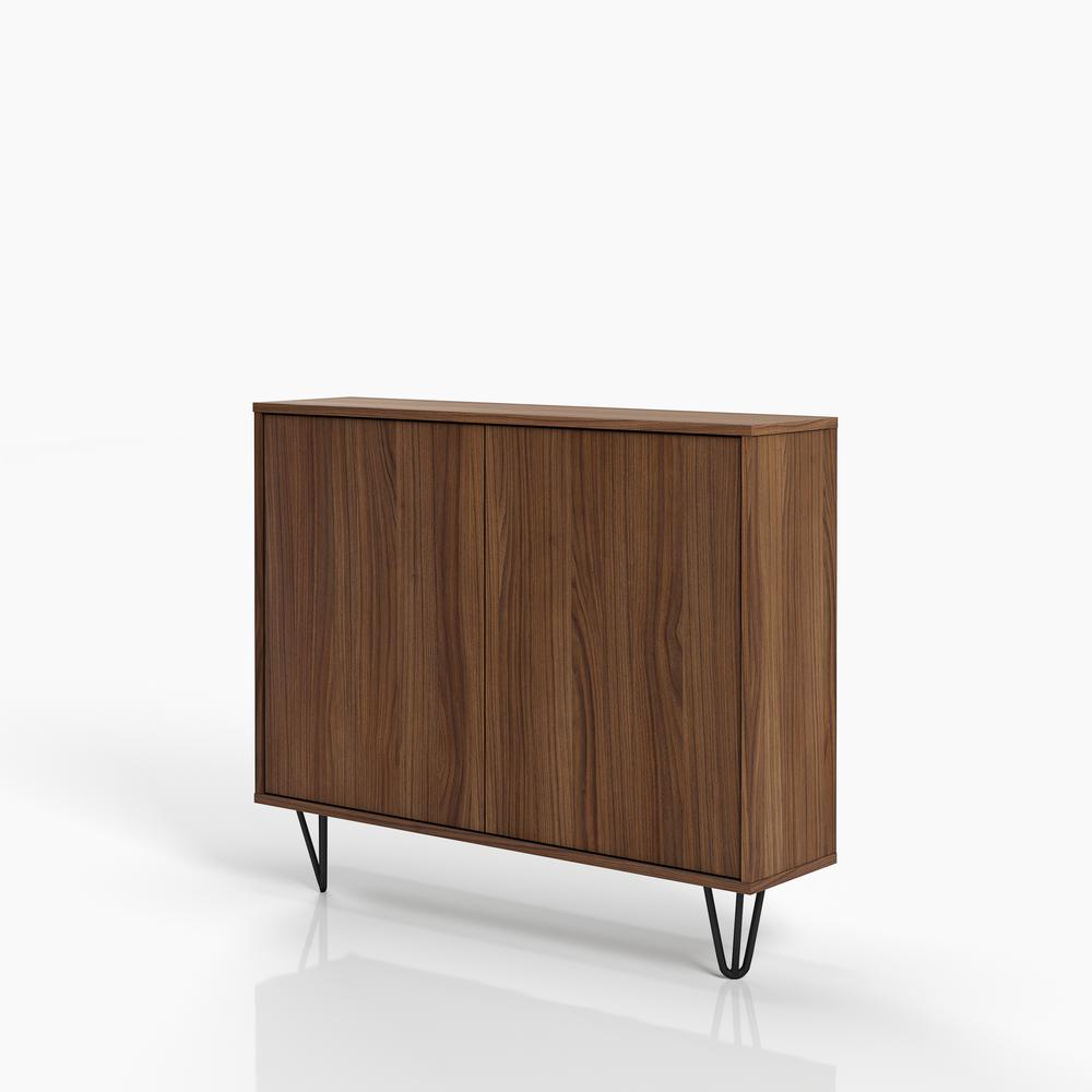Slim 2-Door Storage Accent Cabinet, Floating And Wall Mount Bar, Walnut. Picture 3