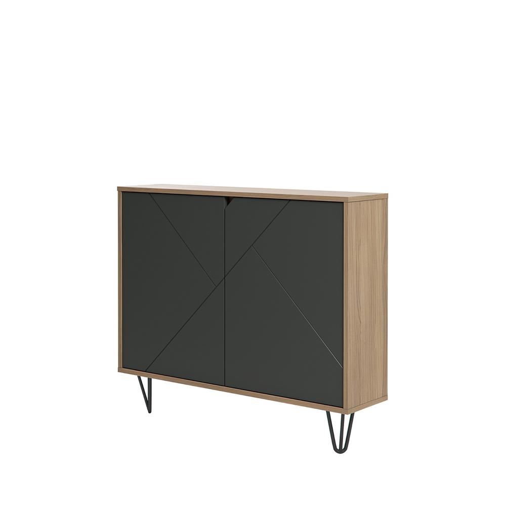 Slim 2-Door Storage Accent Cabinet, Floating And Wall Mount Bar, Nutmeg. Picture 5
