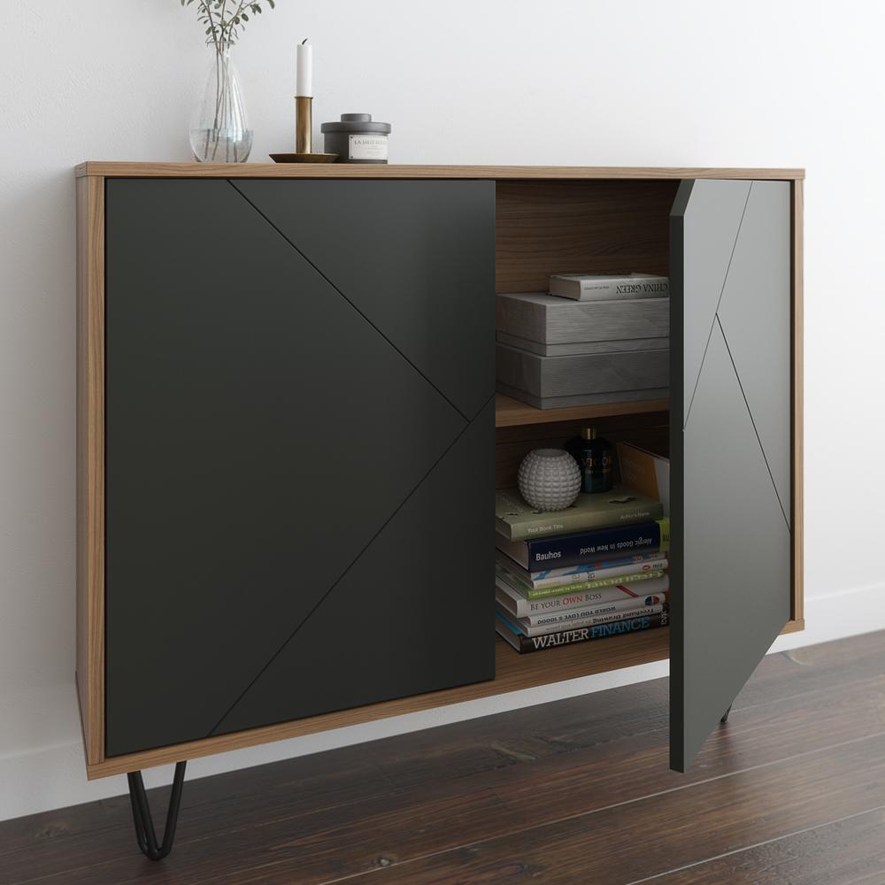 Slim 2-Door Storage Accent Cabinet, Floating And Wall Mount Bar, Nutmeg. Picture 6