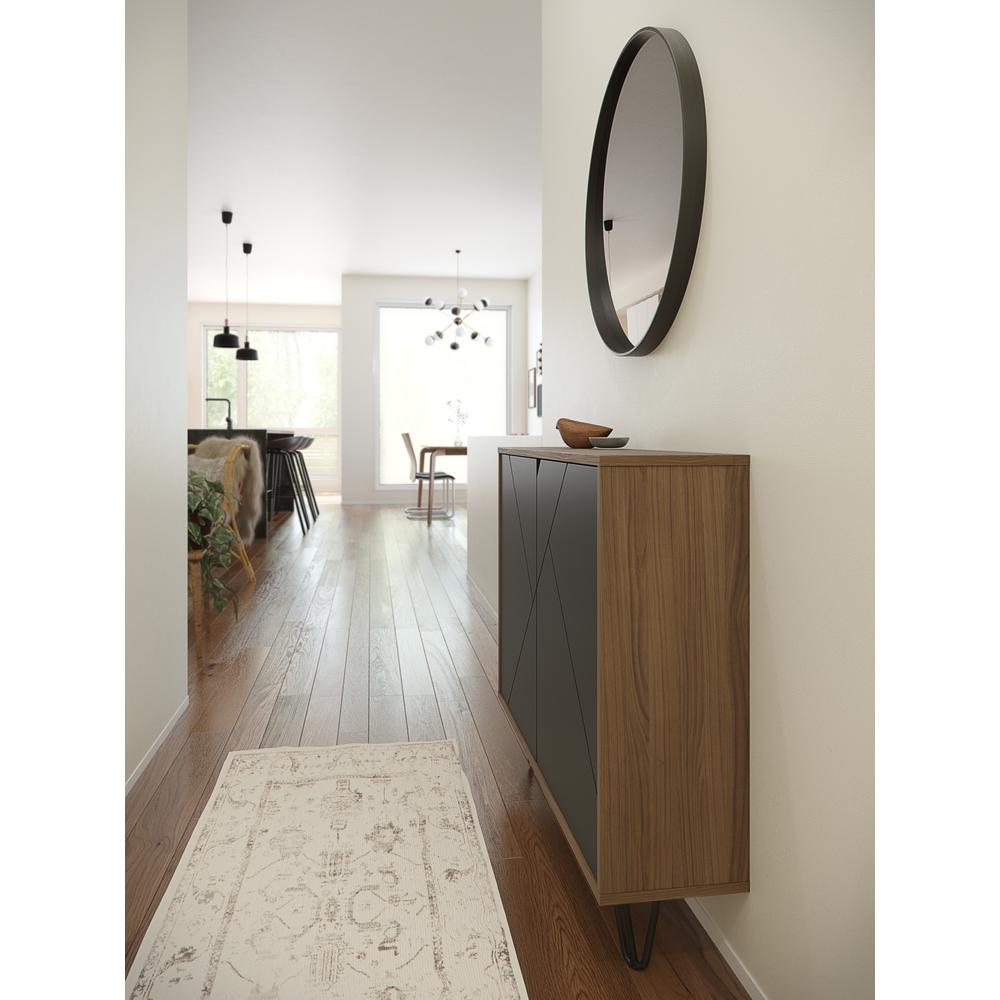 Slim 2-Door Storage Accent Cabinet, Floating And Wall Mount Bar, Nutmeg. Picture 7