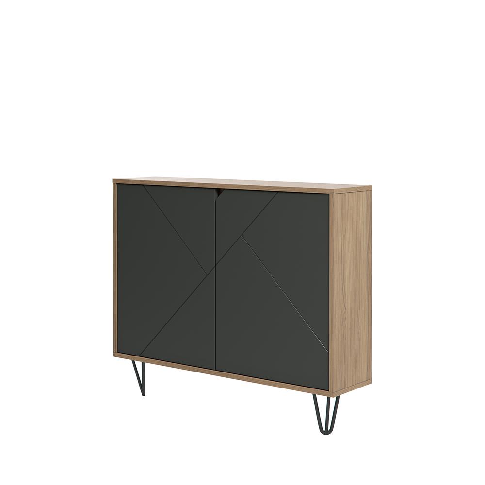 Slim 2-Door Storage Accent Cabinet, Floating And Wall Mount Bar, Nutmeg. Picture 1
