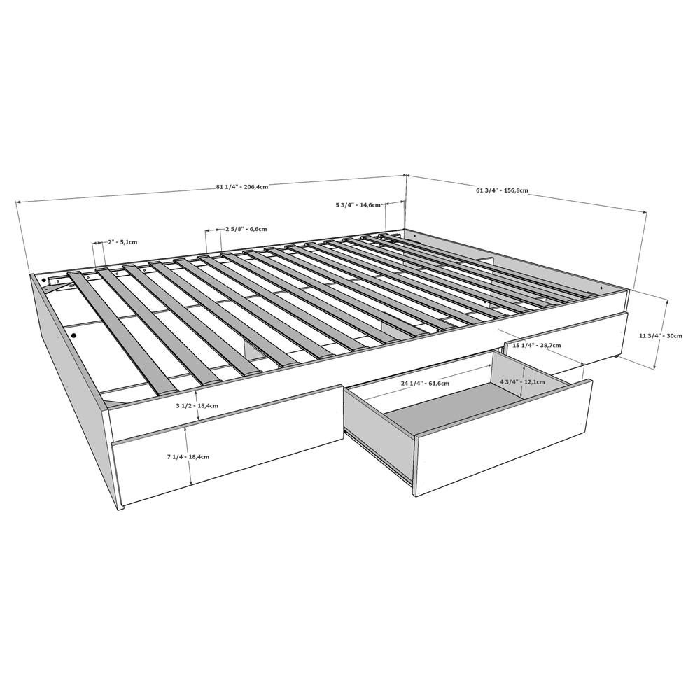 Queen Size Storage Platform Bed, 3-Drawer, Bark Grey. Picture 15