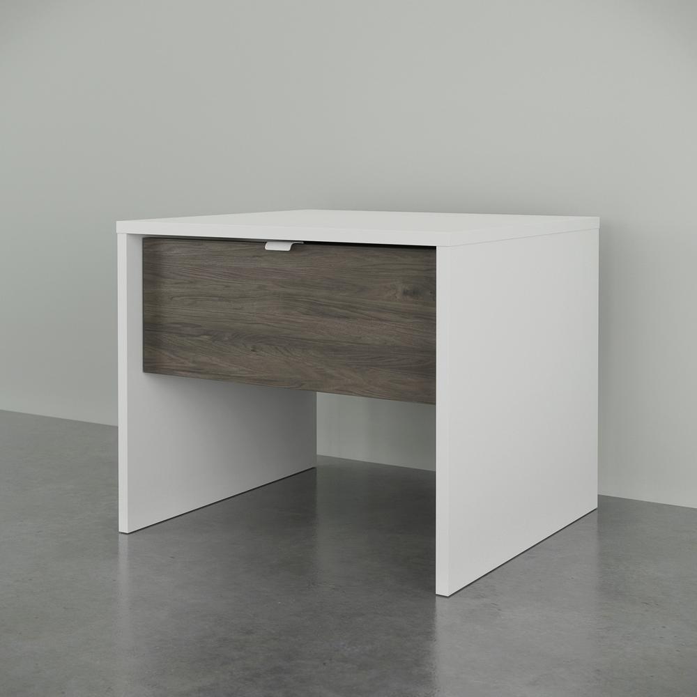 Nightstand With 1-Drawer, White & Bark Grey. Picture 2
