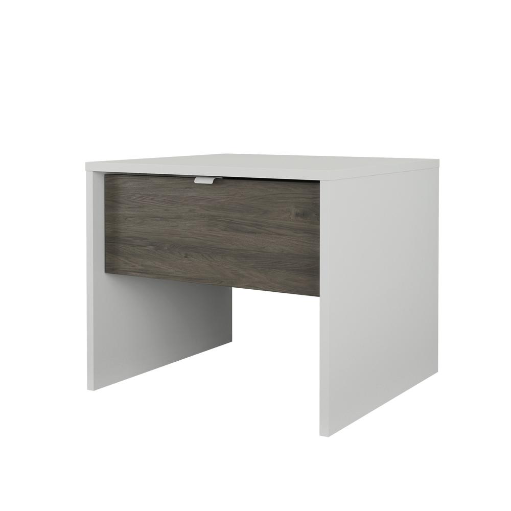 Nightstand With 1-Drawer, White & Bark Grey. Picture 1