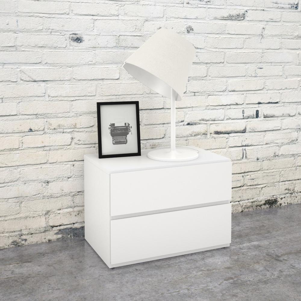 Nightstand With 1-Drawer And Folding Door, White. Picture 5