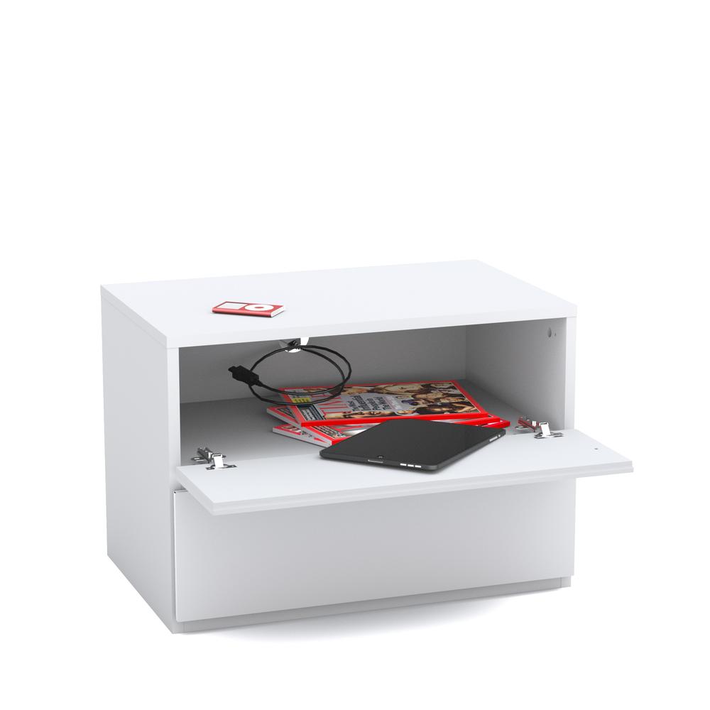 Nightstand With 1-Drawer And Folding Door, White. Picture 2