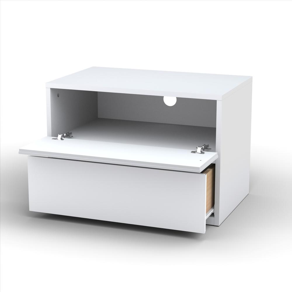 Nightstand With 1-Drawer And Folding Door, White. Picture 3