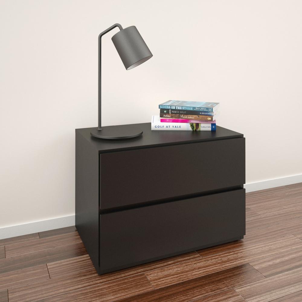 Nightstand With 1-Drawer And Folding Door, Black. Picture 2