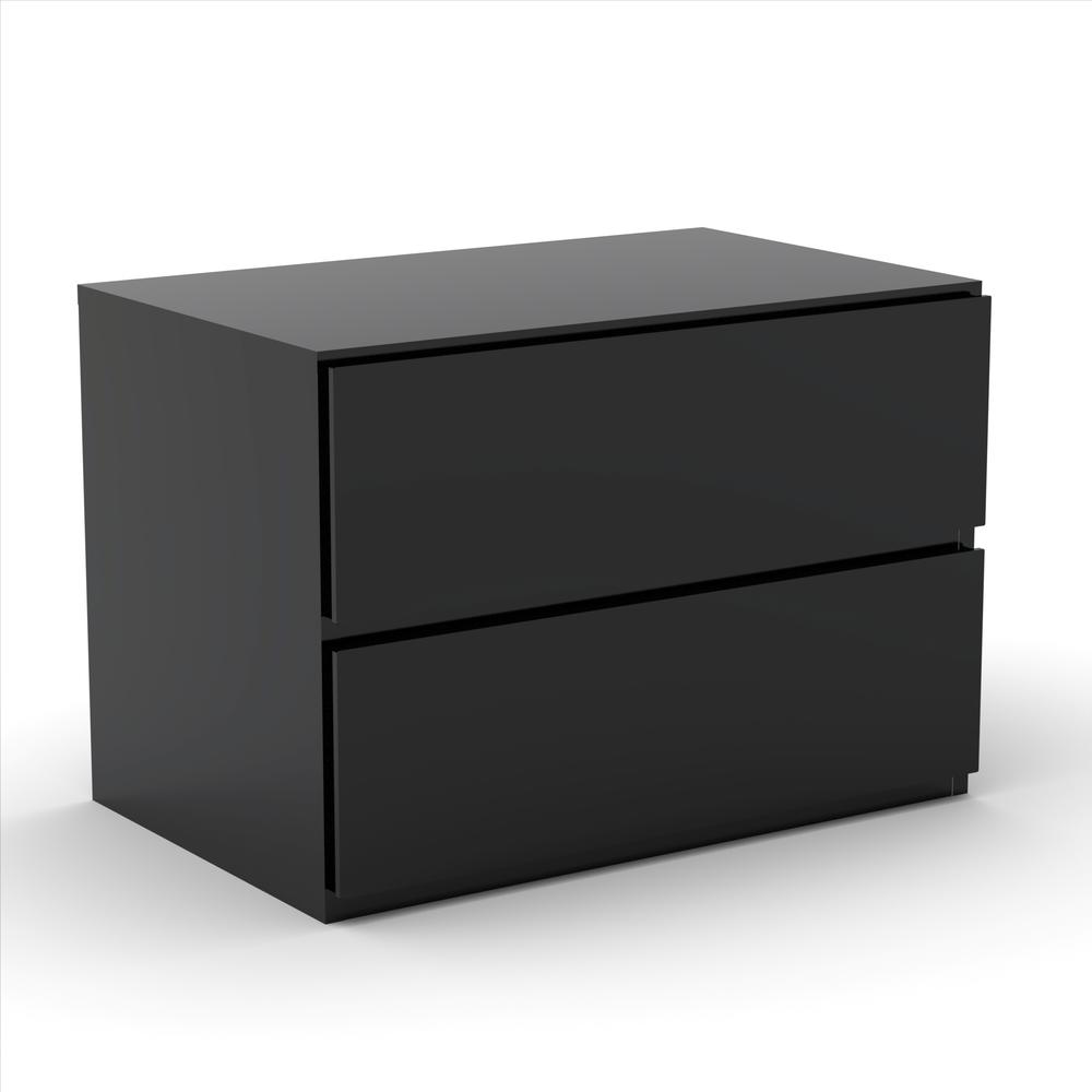 Nightstand With 1-Drawer And Folding Door, Black. Picture 1