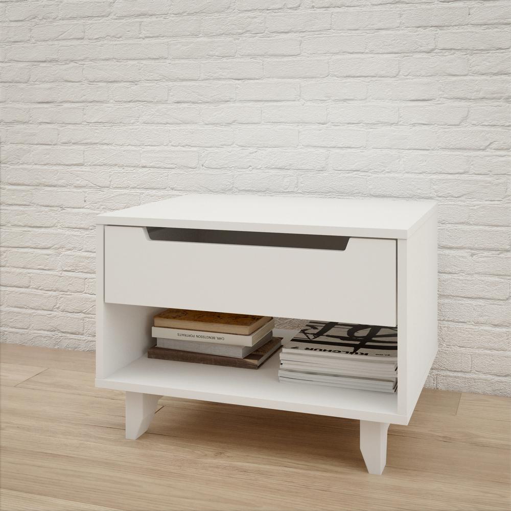 Nightstand 1-Drawer And Folding Door, White. Picture 2