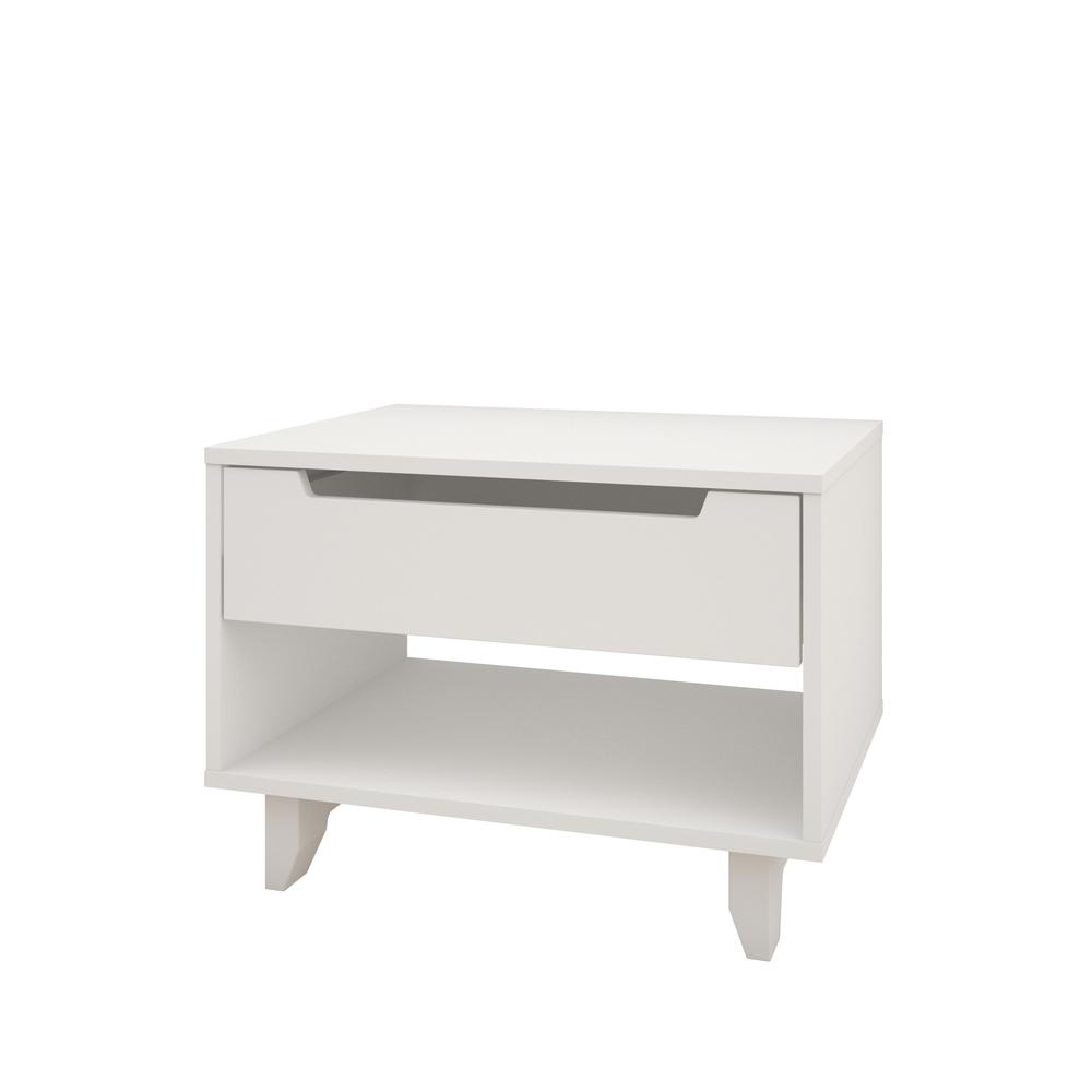 Nightstand 1-Drawer And Folding Door, White. Picture 1