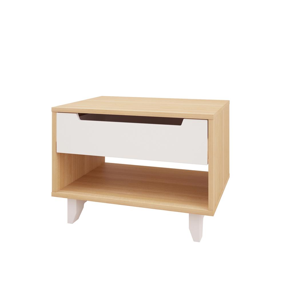 Nightstand 1-Drawer And Folding Door, Natural Maple & White. Picture 1