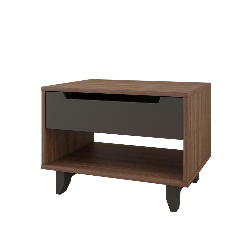 Nightstand 1-Drawer And Folding Door, Walnut & Charcoal. Picture 2