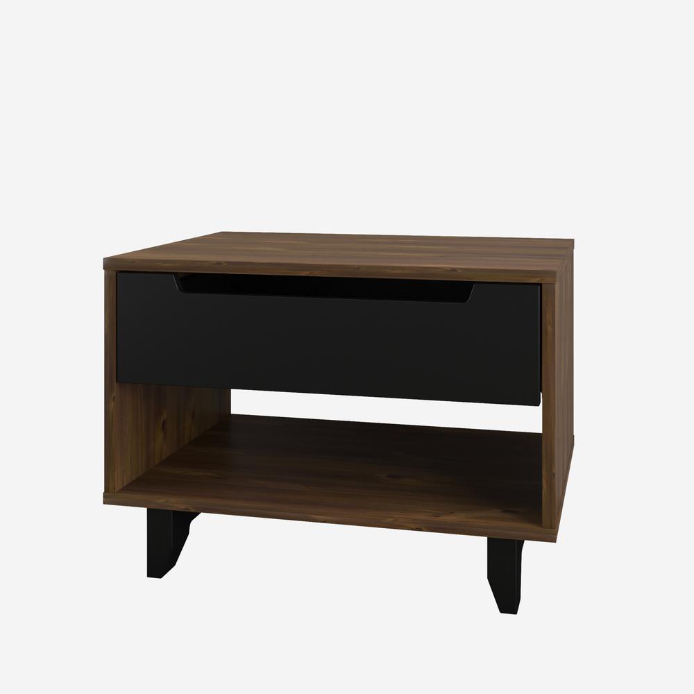 Nightstand 1-Drawer And Folding Door, Black & Truffle. Picture 1